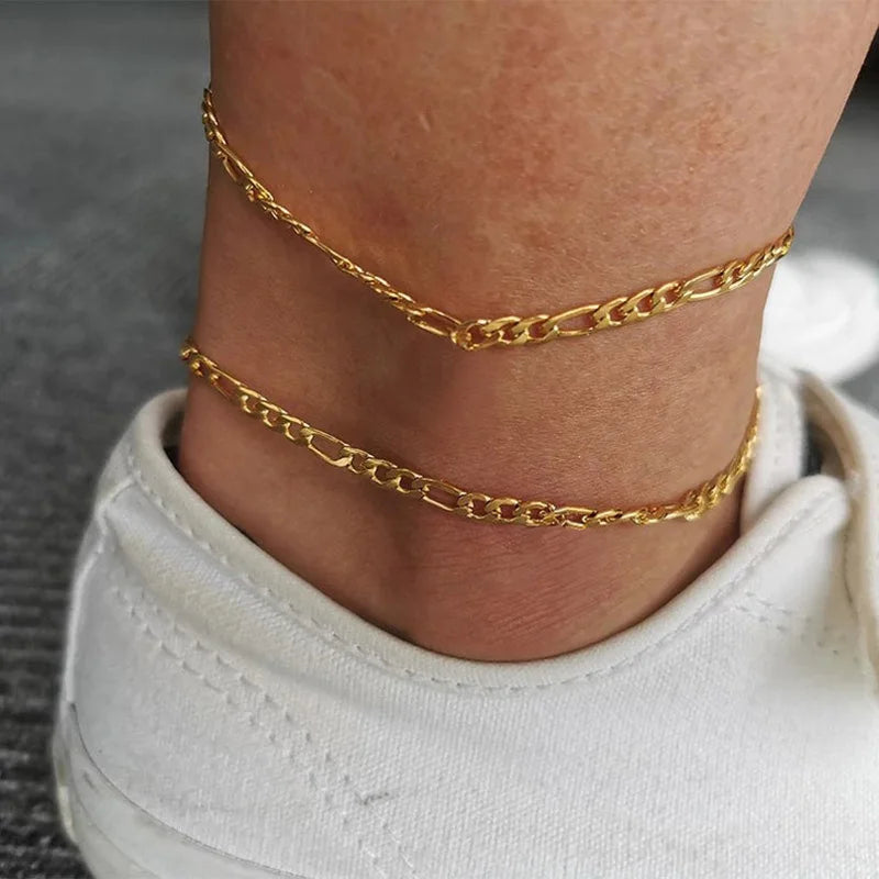 Stainless Steel Chain Anklet  for Women Girls Multi-layer Beach Ankle Bracelet Foot Link Chains Adjsutable