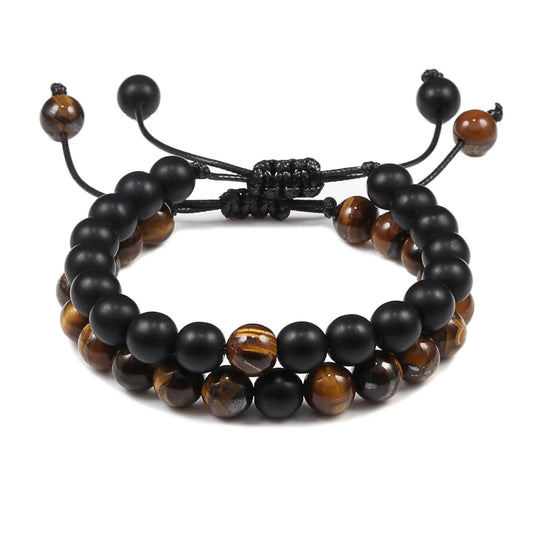 Men Bracelet Tiger Eye Stone Braided Bracelet Black Matte Natural Stone Beads Bracelet Couple Distance Charm Yoga Jewelry Gifts