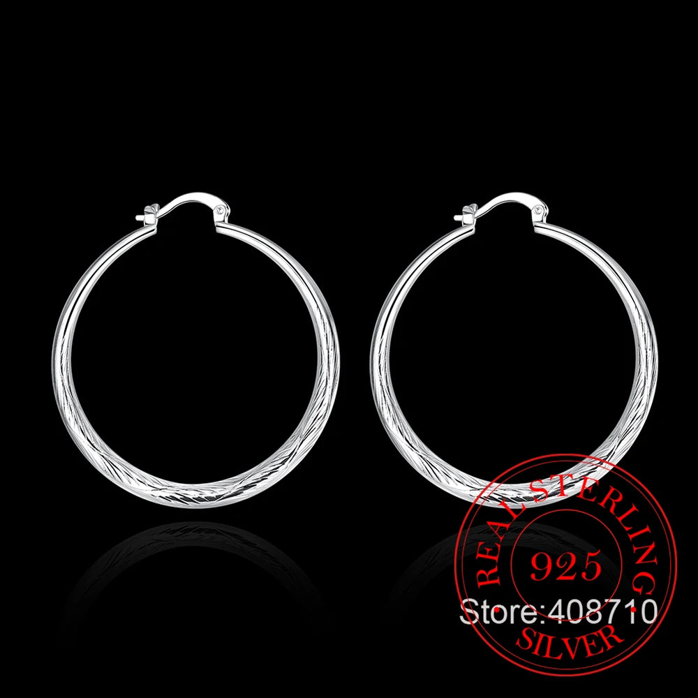 925 Sterling Silver Hip Hop Round Earrings for Women Large Circle 4.0cm Piercing Hoop Earring Dropship Suppliers