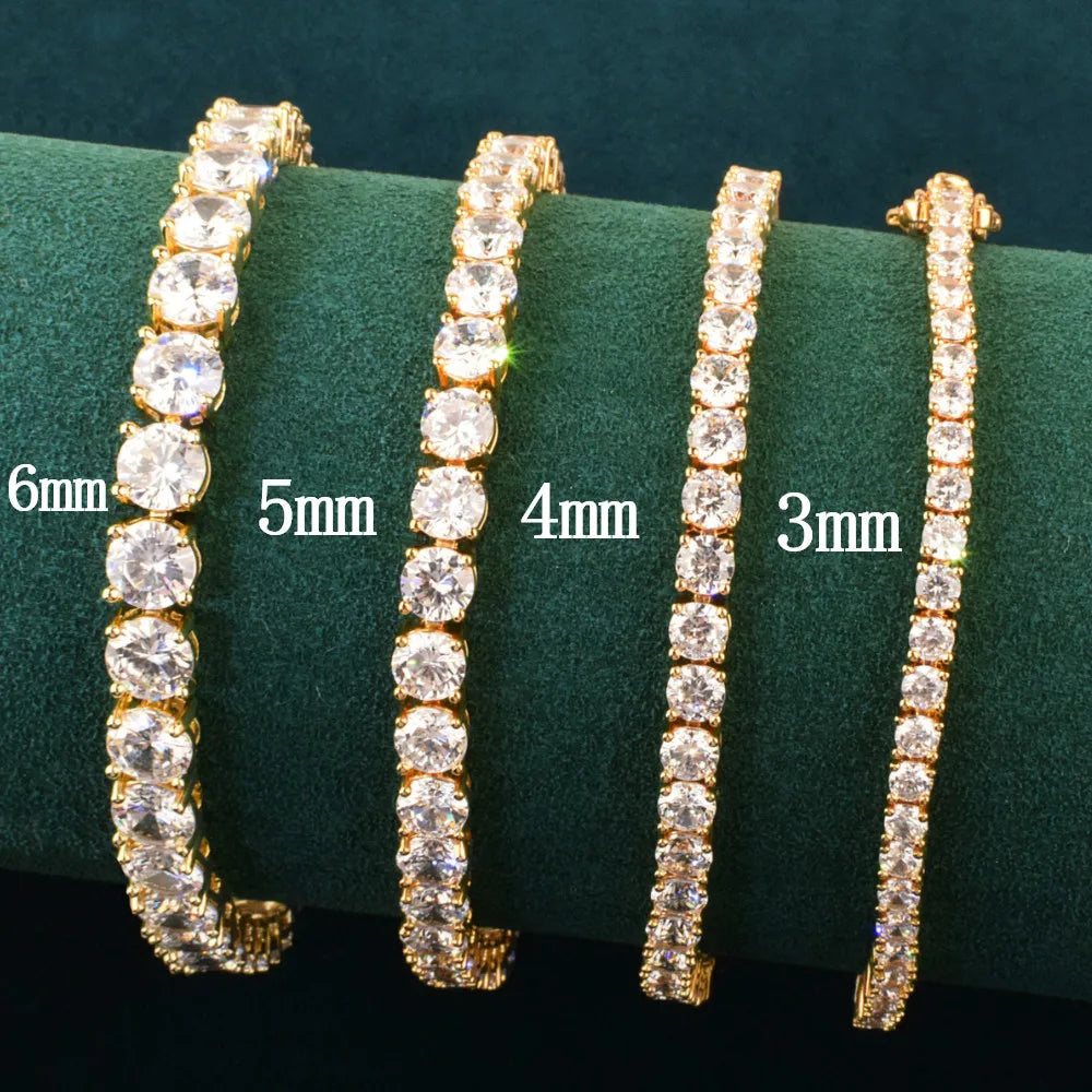 Tennis Link Bracelet For Men Gold Color 1 Row Cubic Zirconia Chain Hip Hop Jewelry 3mm 4mm