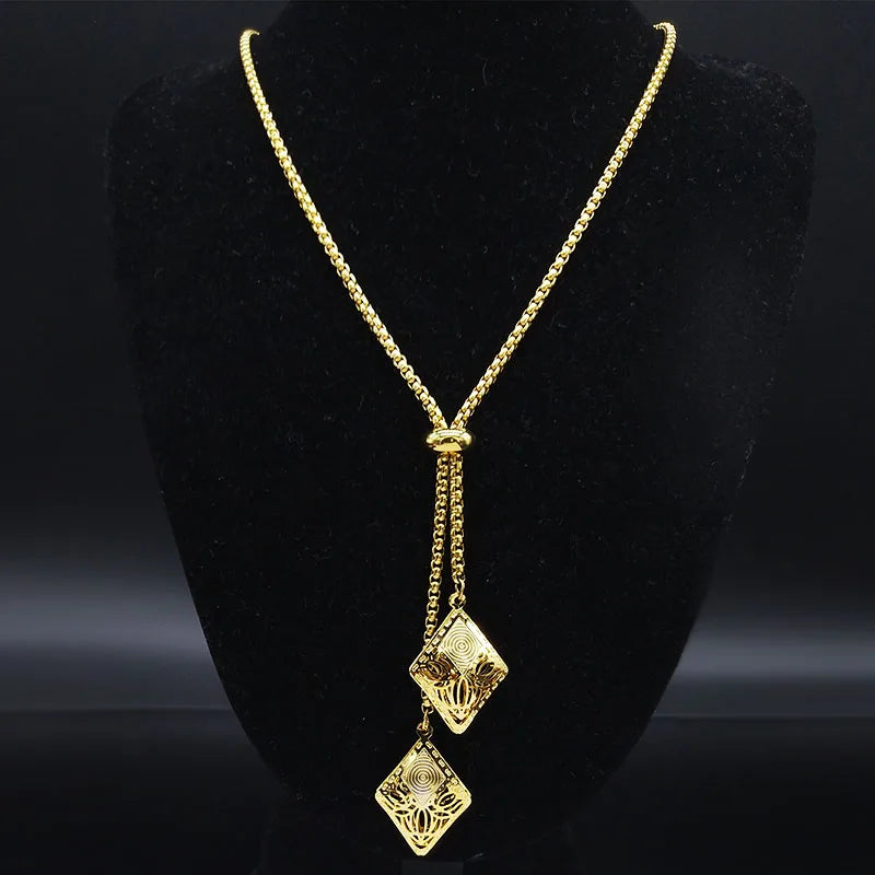 2024 Stainless Steel Geometric Necklace for Women Gold Color Long Necklace Jewelry acero inoxidable joyeria mujer N1525-2S03