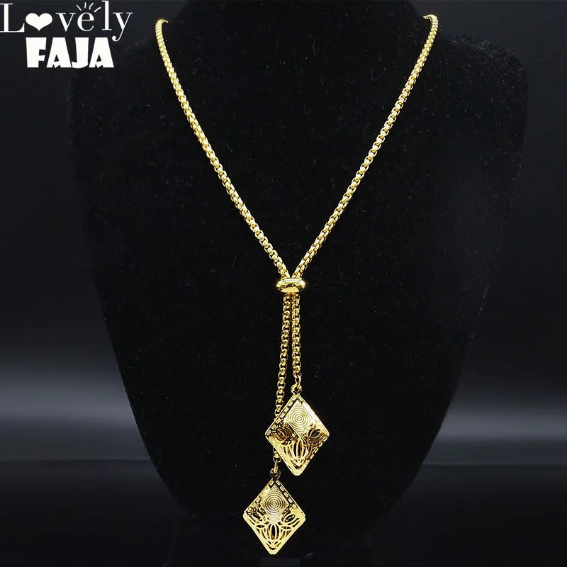 2024 Stainless Steel Geometric Necklace for Women Gold Color Long Necklace Jewelry acero inoxidable joyeria mujer N1525-2S03