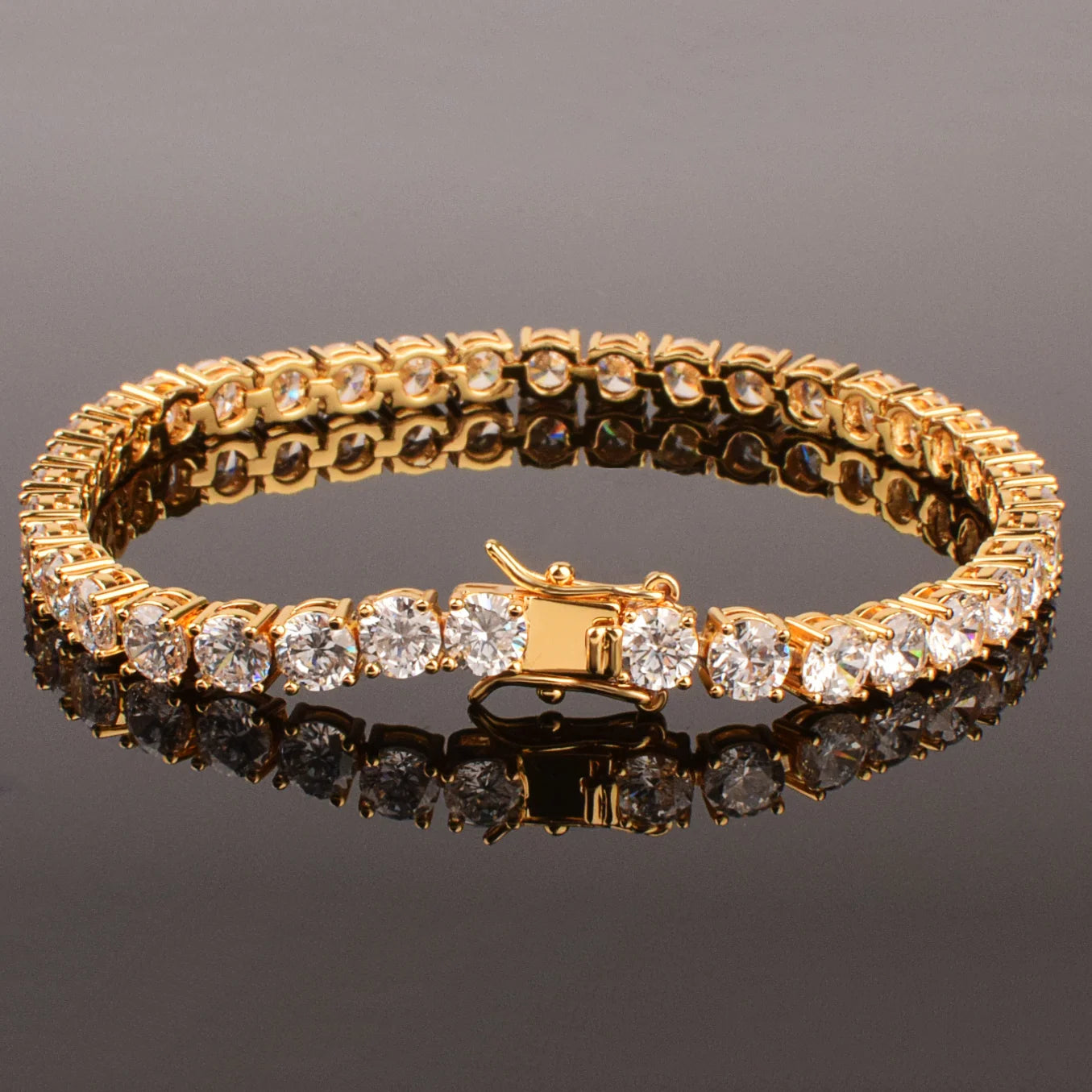 Tennis Link Bracelet For Men Gold Color 1 Row Cubic Zirconia Chain Hip Hop Jewelry 3mm 4mm