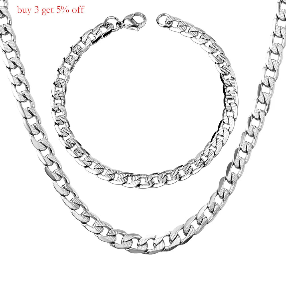 LUXUKISSKIDS New Trendy Bracelet Necklace Men Jewelry Set Gold Color Chain Necklace Bracelet African Dubai Jewelry Sets