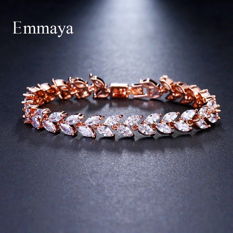 Emmaya Brand Fashion Charm AAA Cubic White Zircon Four Colors Leaf Jewelry Bracelets For Woman Elegance Wedding Party Gift