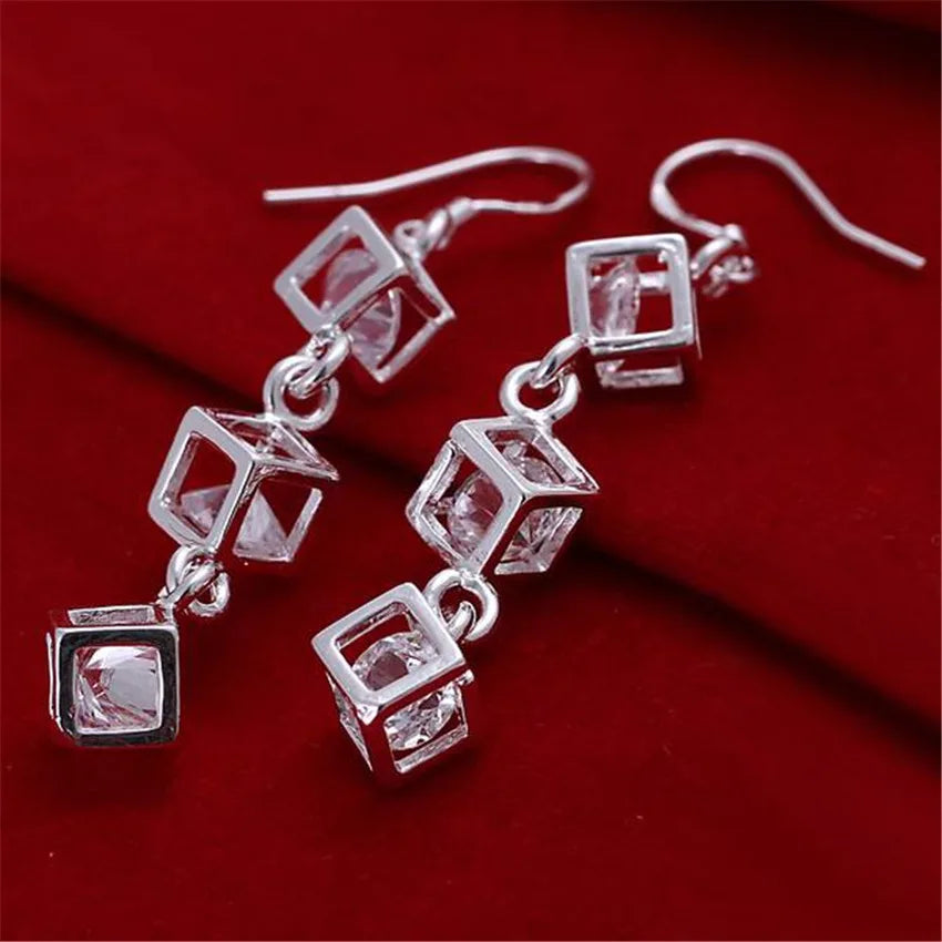 Silver 925 Plated Fashion Cute White Crystal Stone Wedding Cute Nice Lady Earrings Hot Selling Fashion Jewelry