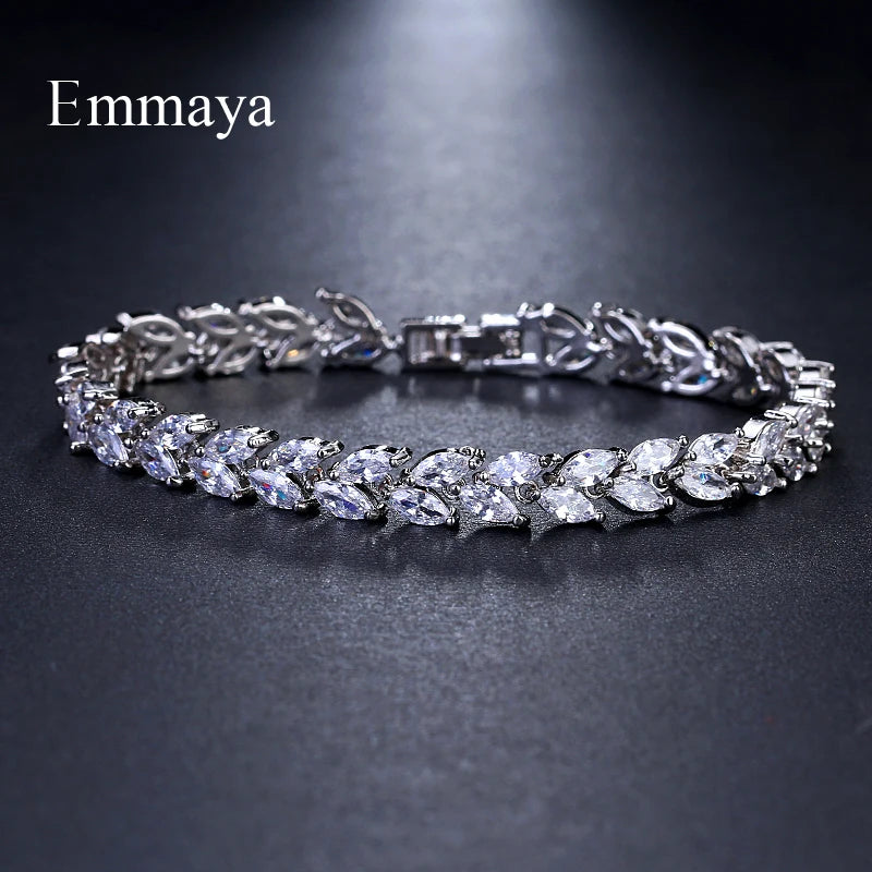 Emmaya Brand Fashion Charm AAA Cubic White Zircon Four Colors Leaf Jewelry Bracelets For Woman Elegance Wedding Party Gift