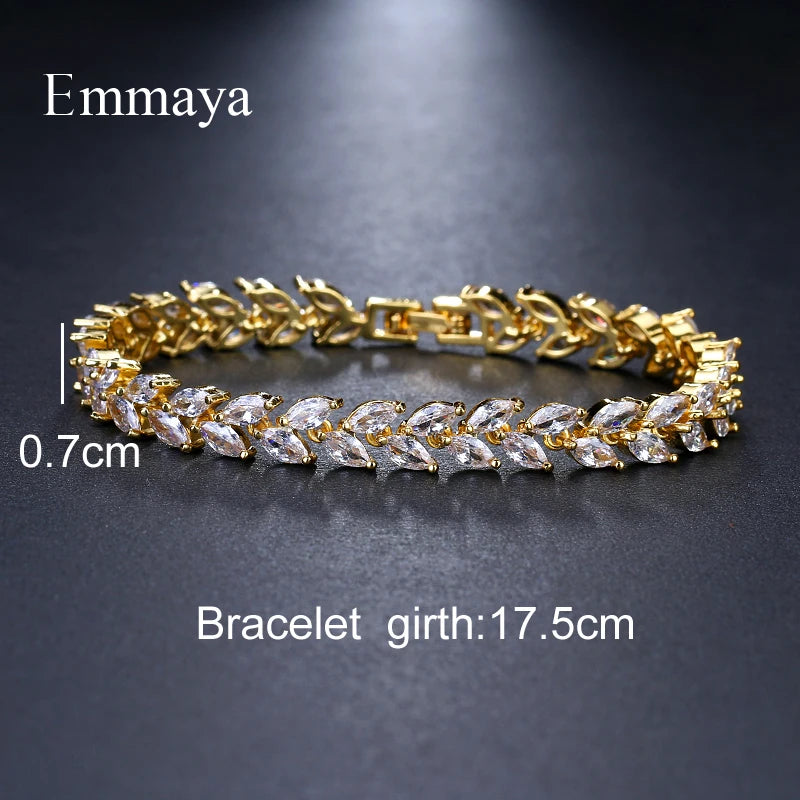 Emmaya Brand Fashion Charm AAA Cubic White Zircon Four Colors Leaf Jewelry Bracelets For Woman Elegance Wedding Party Gift