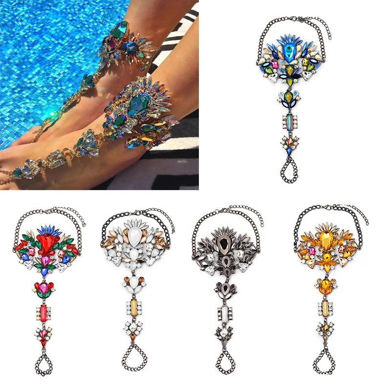 Boho Crystal Anklet Australia Beach Vacation Ankle Bracelet Sandals Sexy Leg Chain Female Statement Asteria Lyra Foot Jewelry