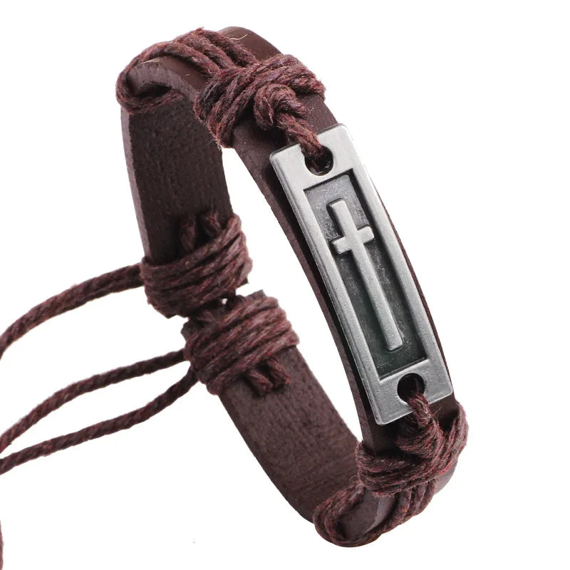 New Fashion Cross Leather Bracelet For Men Women Jesus Christian Religious Vintage Jewelry Bracelets & Bangles Hot Sell