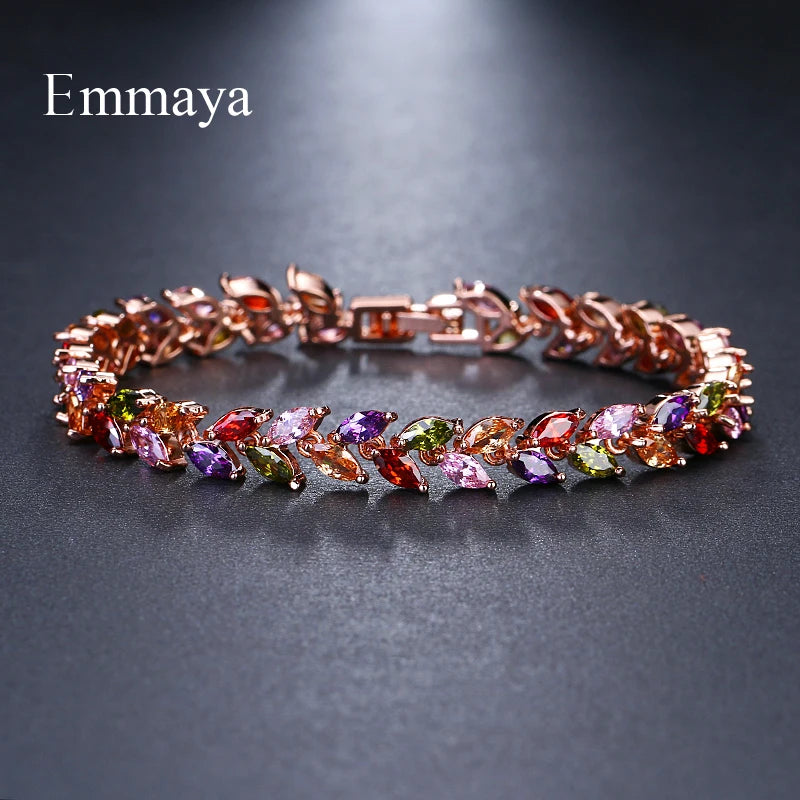 Emmaya Brand Fashion Charm AAA Cubic White Zircon Four Colors Leaf Jewelry Bracelets For Woman Elegance Wedding Party Gift