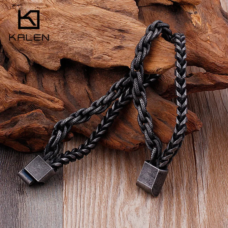 KALEN Matte 316 Stainless Steel Double Layer Link Chain Bracelets Men's Hip Hop Biker Hand Chain Bracelet Drop Shipping Jewelry