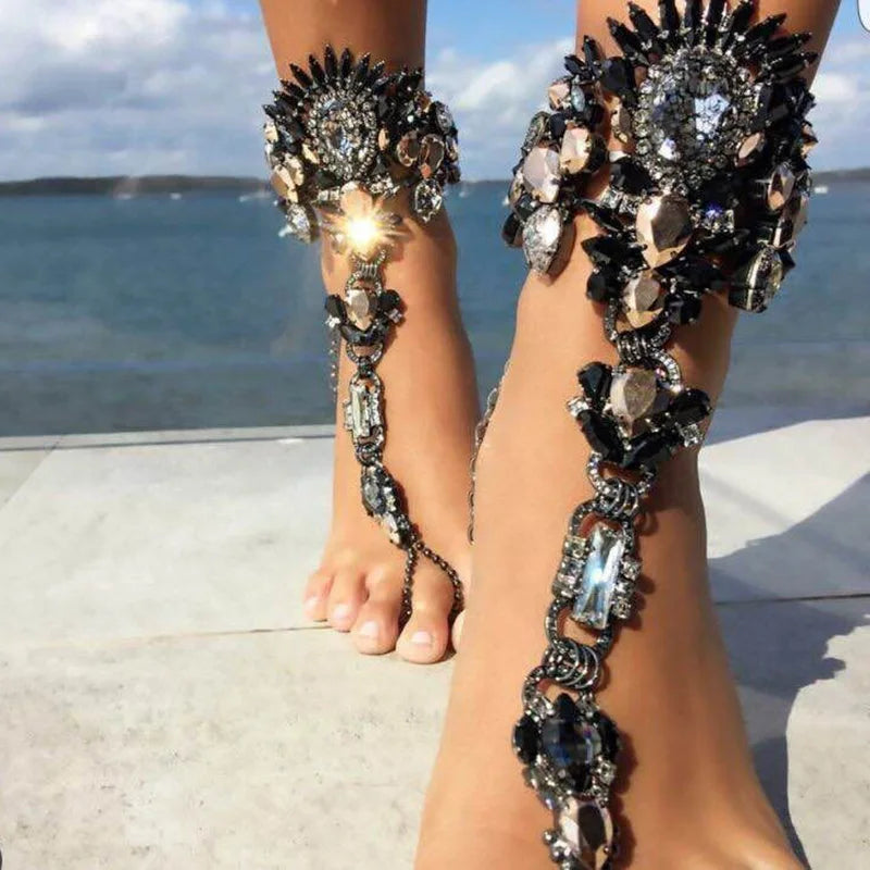 Boho Crystal Anklet Australia Beach Vacation Ankle Bracelet Sandals Sexy Leg Chain Female Statement Asteria Lyra Foot Jewelry