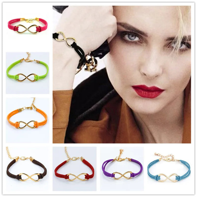 Hot Boho Punk Bijoux Fashion Vintage Infinity 8 Leather Bracelets For Women Gift Wholesale Bangles Men Jewelry Pulseras