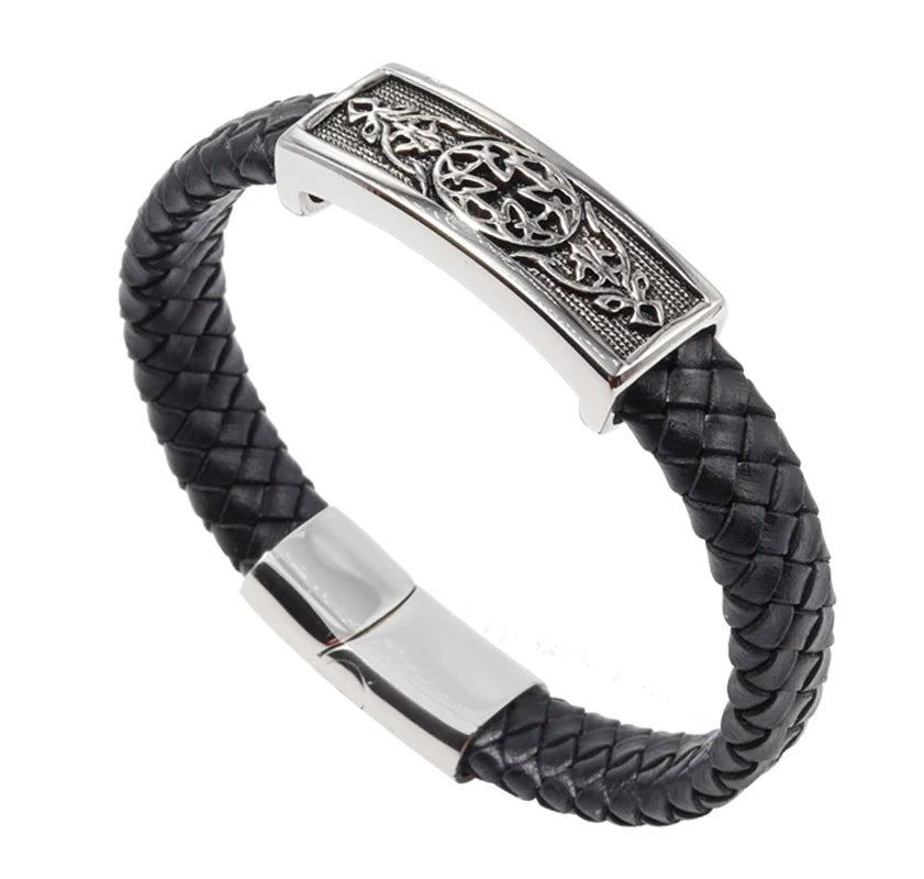 Punk Black Braided Genuine Leather Bracelet Male Stainless Steel Bangle For Men Jewelry Vintage Charm Magnetic Buckle