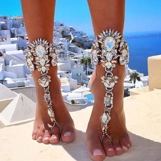 Boho Crystal Anklet Australia Beach Vacation Ankle Bracelet Sandals Sexy Leg Chain Female Statement Asteria Lyra Foot Jewelry