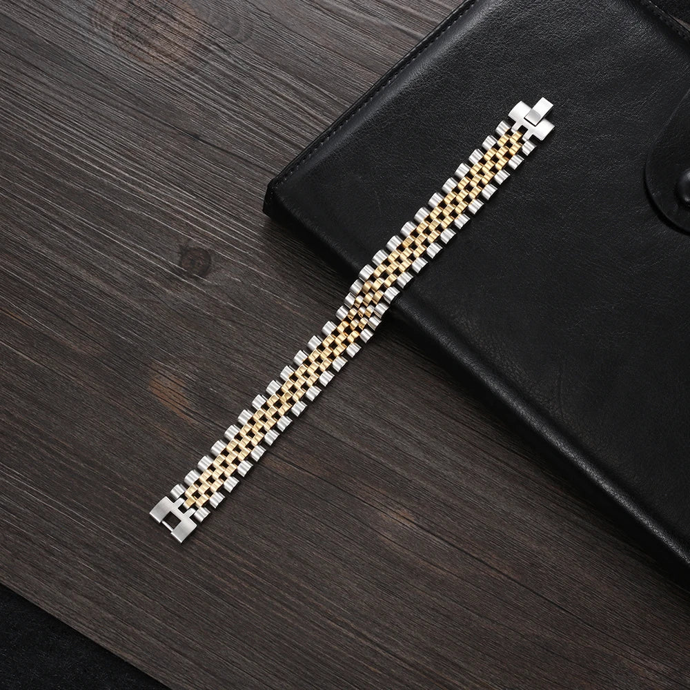 Luxury Gold Color Stainless Steel Bracelet 200mm Wristband Men Jewelry Bracelets Bangles Gift for Him (JewelOra BA101608)