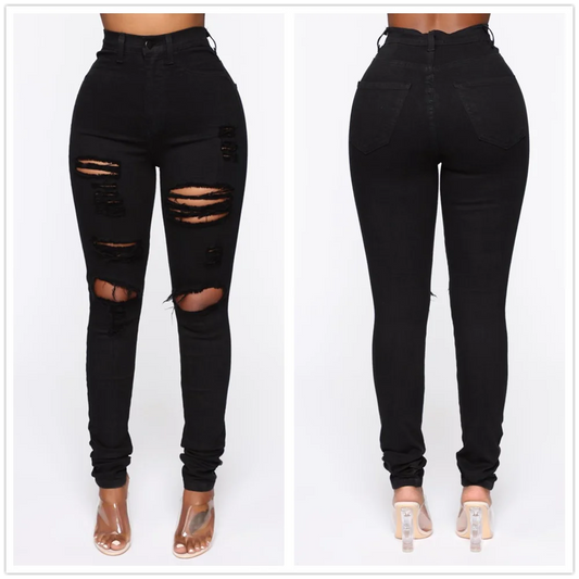 2020 New Black Ripped Jeans For Women Fashion High Waist Denim Pencil Pants Stretch Slim Skinny Trousers XS-XL Global Drop Ship