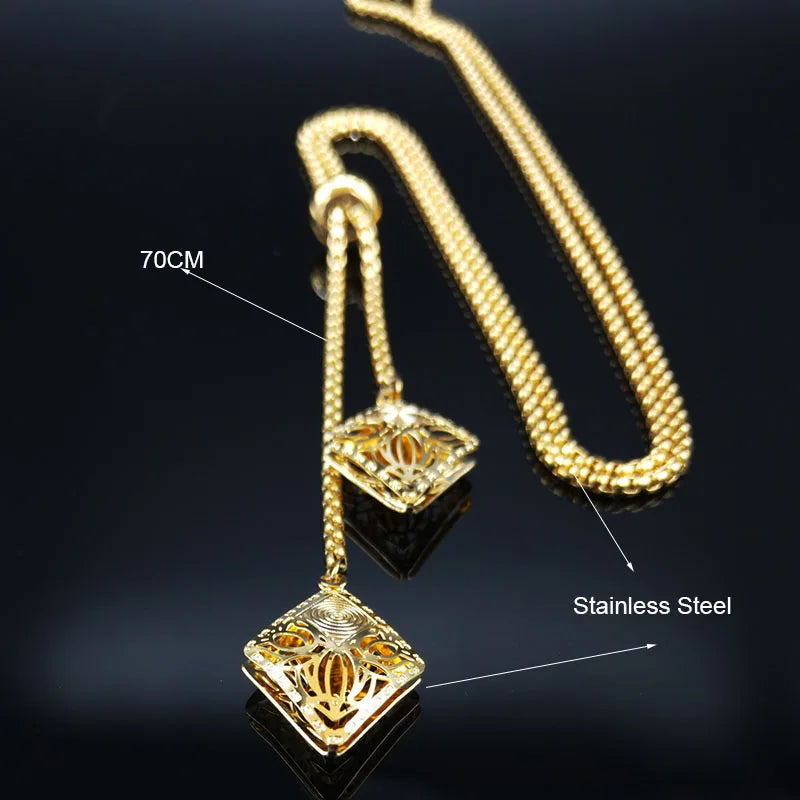 2024 Stainless Steel Geometric Necklace for Women Gold Color Long Necklace Jewelry acero inoxidable joyeria mujer N1525-2S03