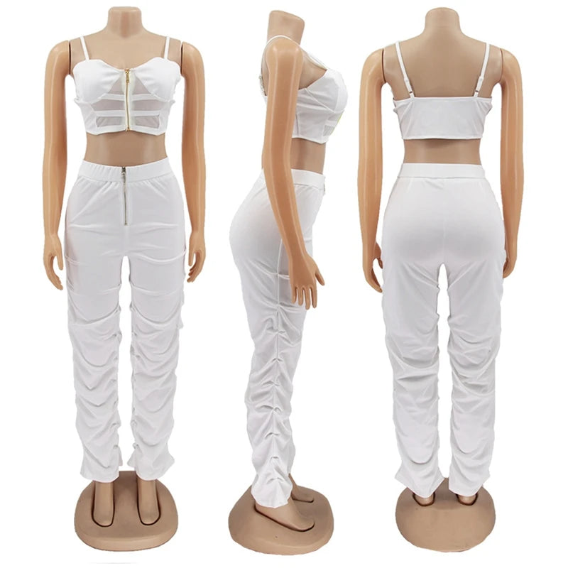 White Elegant Two Piece Set Women Top and Pants Set Party Festival Clothing Summer Sexy 2 Piece Matching Sets Club Outfits 2022