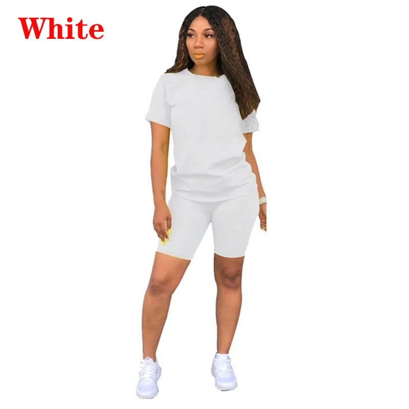 2023 new Women Two Piece Short Set Ladies Short-Sleeved Romper Summer Outfits Casual Sportswear Biker Shorts