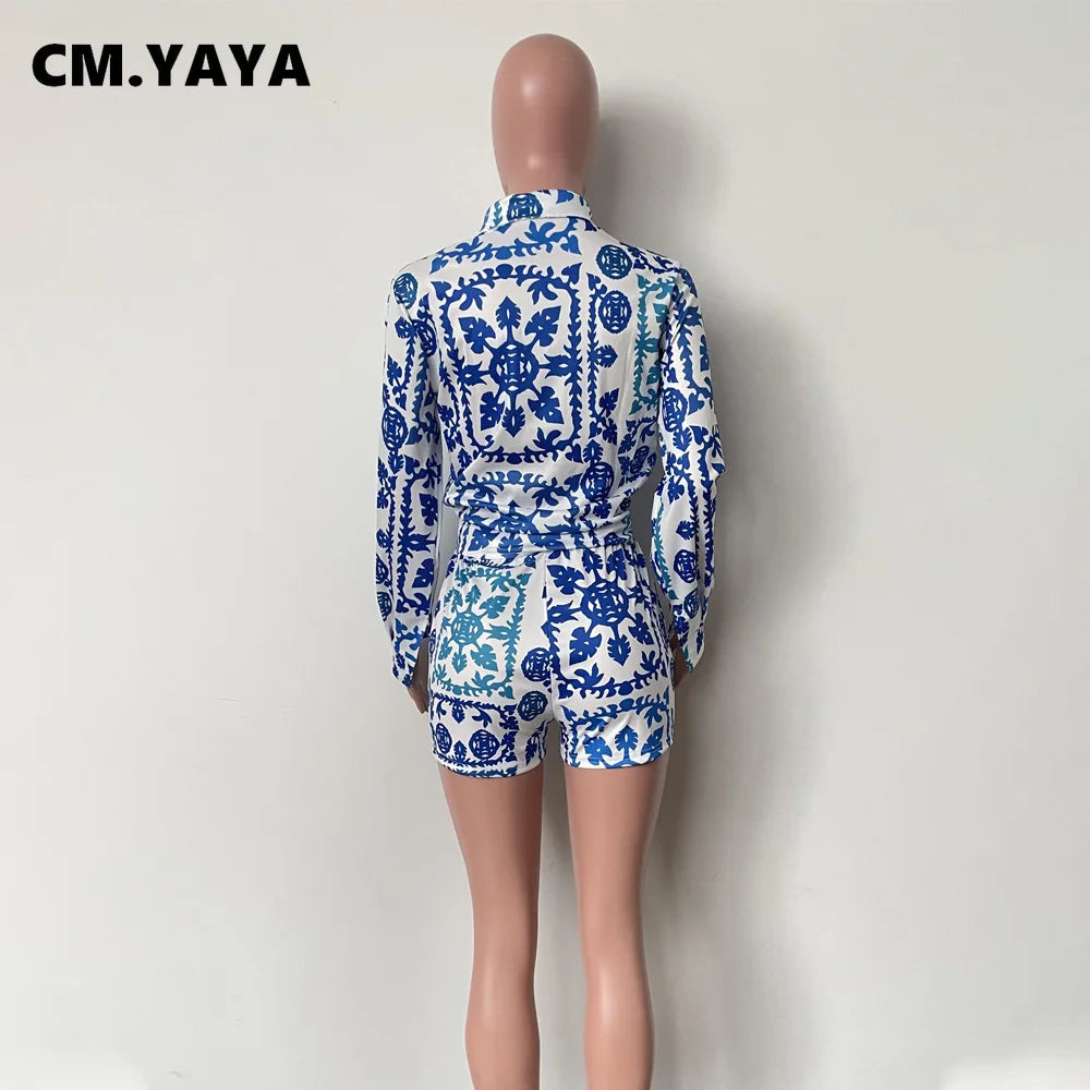 CM.YAYA Fashion Paisley Women's Set Long Sleeve Shirt and Shorts 2023 Summer Street Vintage Two 2 Piece Set Outfits Tracksuit