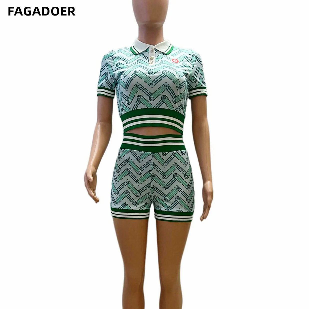 FAGADOER Rib Fashion Print Two Piece Set Women Outfits Sweethot Y2k Crop Top and Shorts Casual Streetwear Summer Matching Sets