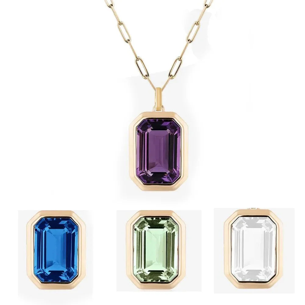 Retro Hip-hop Multicolour Geometric Square Crystal Pendant Necklace Cuba Chain for Women Girls Vintage Wedding Jewelry Wholesale