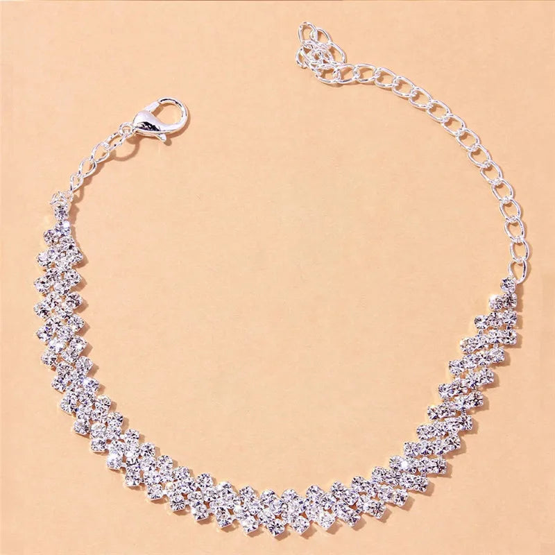 Huitan Bling Cubic Zirconia Chain Anklet for Women Fashion Ankle Bracelet Barefoot Sandals Foot Jewelry Anniversary Gift 2022