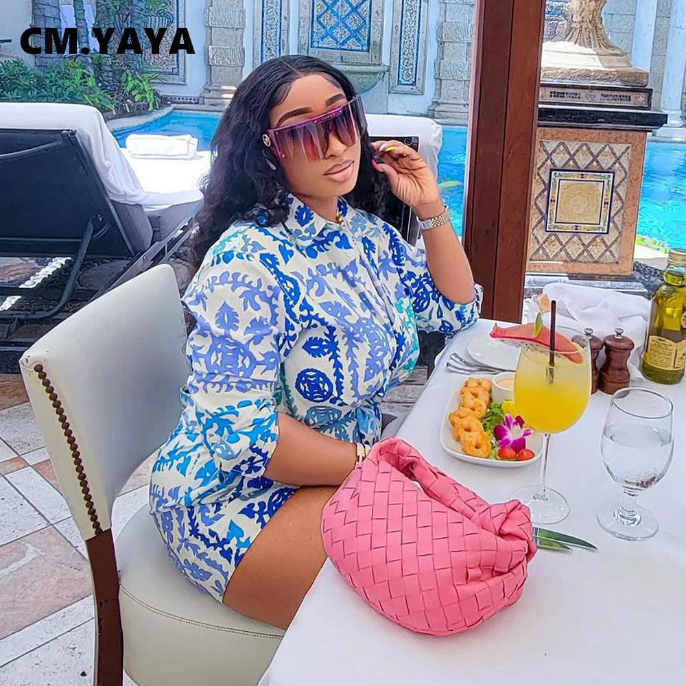 CM.YAYA Fashion Paisley Women's Set Long Sleeve Shirt and Shorts 2023 Summer Street Vintage Two 2 Piece Set Outfits Tracksuit