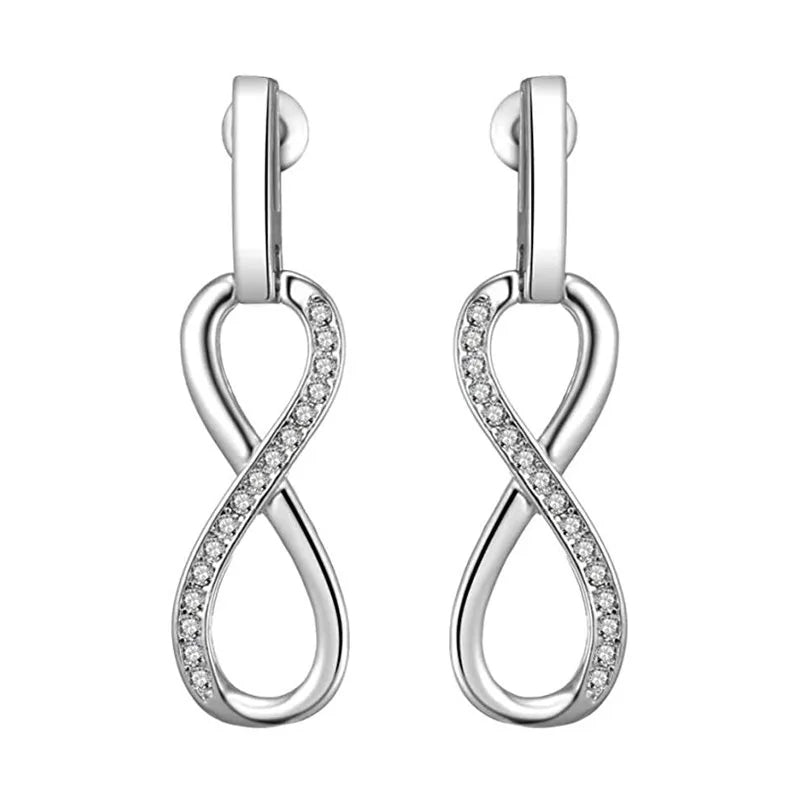 Romantic Female Earrings 925 Sterling Silver Love Eternal Infinity Earrings for Women Symbol 8 Shaped Twisted Long Ear Jewelry