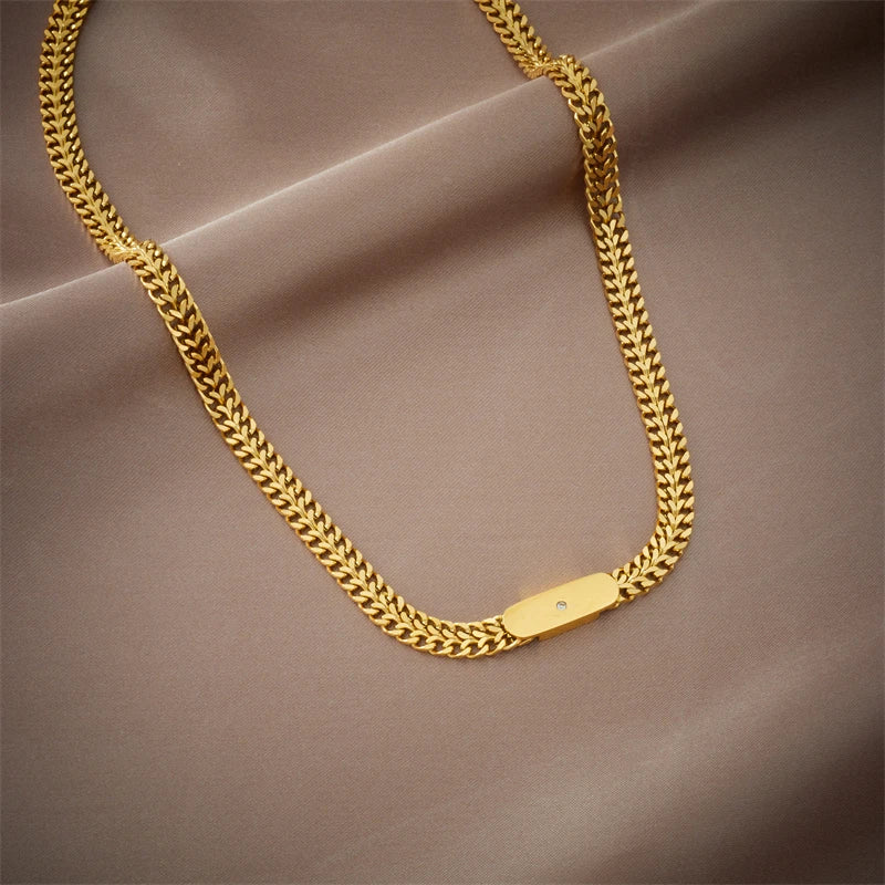 DIEYURO 316L Stainless Steel Gold Color Thick Chains Necklace For Women New Punk Girls Personality Hip Hop Choker Jewelry Gifts