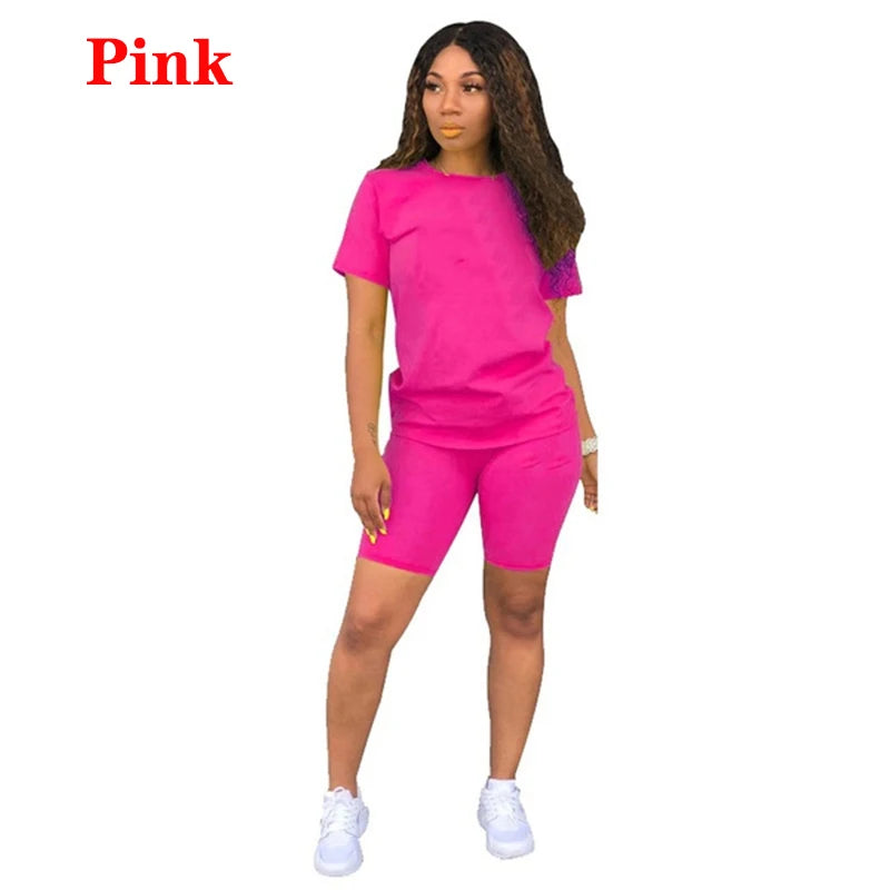 2023 new Women Two Piece Short Set Ladies Short-Sleeved Romper Summer Outfits Casual Sportswear Biker Shorts