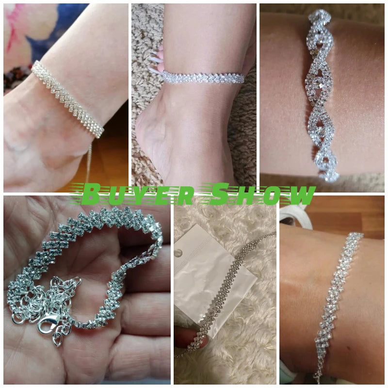 Huitan Bling Cubic Zirconia Chain Anklet for Women Fashion Ankle Bracelet Barefoot Sandals Foot Jewelry Anniversary Gift 2022