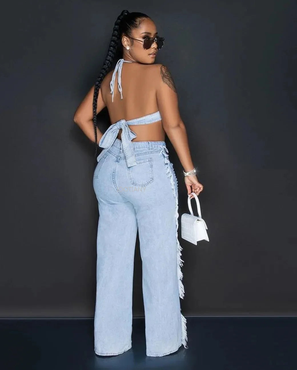 Denim Sexy Two Piece Sets Women Outfits Y2K Streetwear 2023 Ladies Summer Denim Jeans Ripped Pant Bikini Top 2 Piece Set Outfits