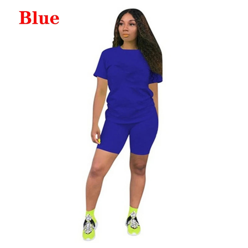 2023 new Women Two Piece Short Set Ladies Short-Sleeved Romper Summer Outfits Casual Sportswear Biker Shorts