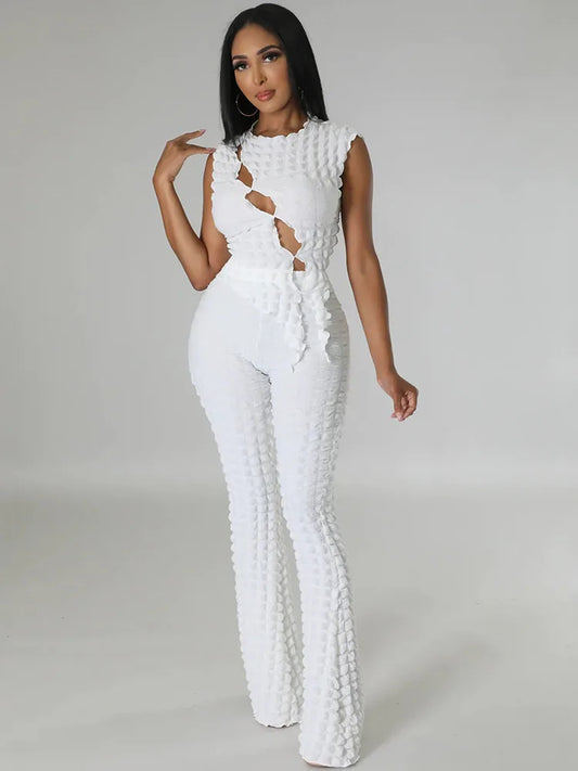 Sexy Hollow Out Two Piece Set Women For Party Clubwear Bodycon Tops And Pants High Waist Night Club Outfits Black White Sets