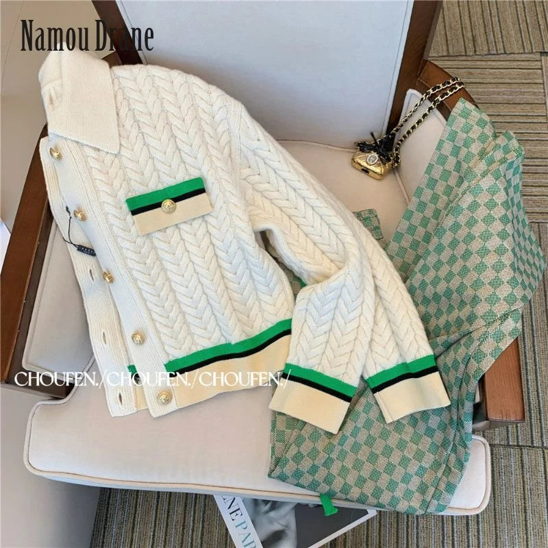 Namou Drane Knitted Suit 2022 New Autumn Women's High Quality Casual Fashion Wide-leg Pants Two-piece Set