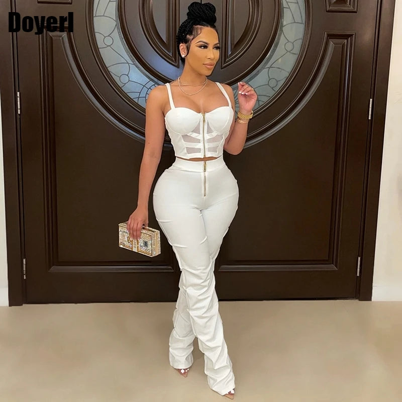 White Elegant Two Piece Set Women Top and Pants Set Party Festival Clothing Summer Sexy 2 Piece Matching Sets Club Outfits 2022