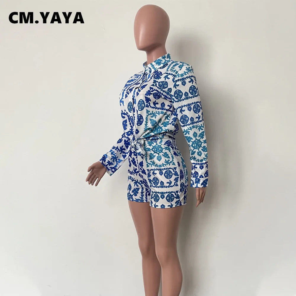 CM.YAYA Fashion Paisley Women's Set Long Sleeve Shirt and Shorts 2023 Summer Street Vintage Two 2 Piece Set Outfits Tracksuit