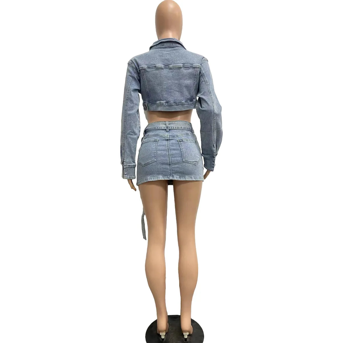 Jeans Club Skirt Outfit Sexy Women Elegant Two Pieces Denim Matching Set Top+Mini Skirt