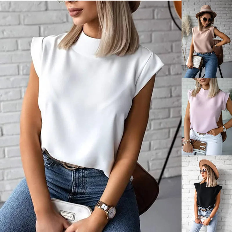 Fashion O-neck Short Sleeve Solid Women Tops And Blouses 2023 Summer Casual Elegant Office Ladies Top Femme Blouse