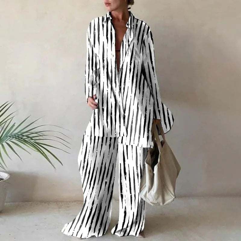 2 Pieces Pajama Set Women's Print Fashion Ladies Sleepwear Lapel Long Sleeve Casual Loose Pyjama Suit for Female Lingerie