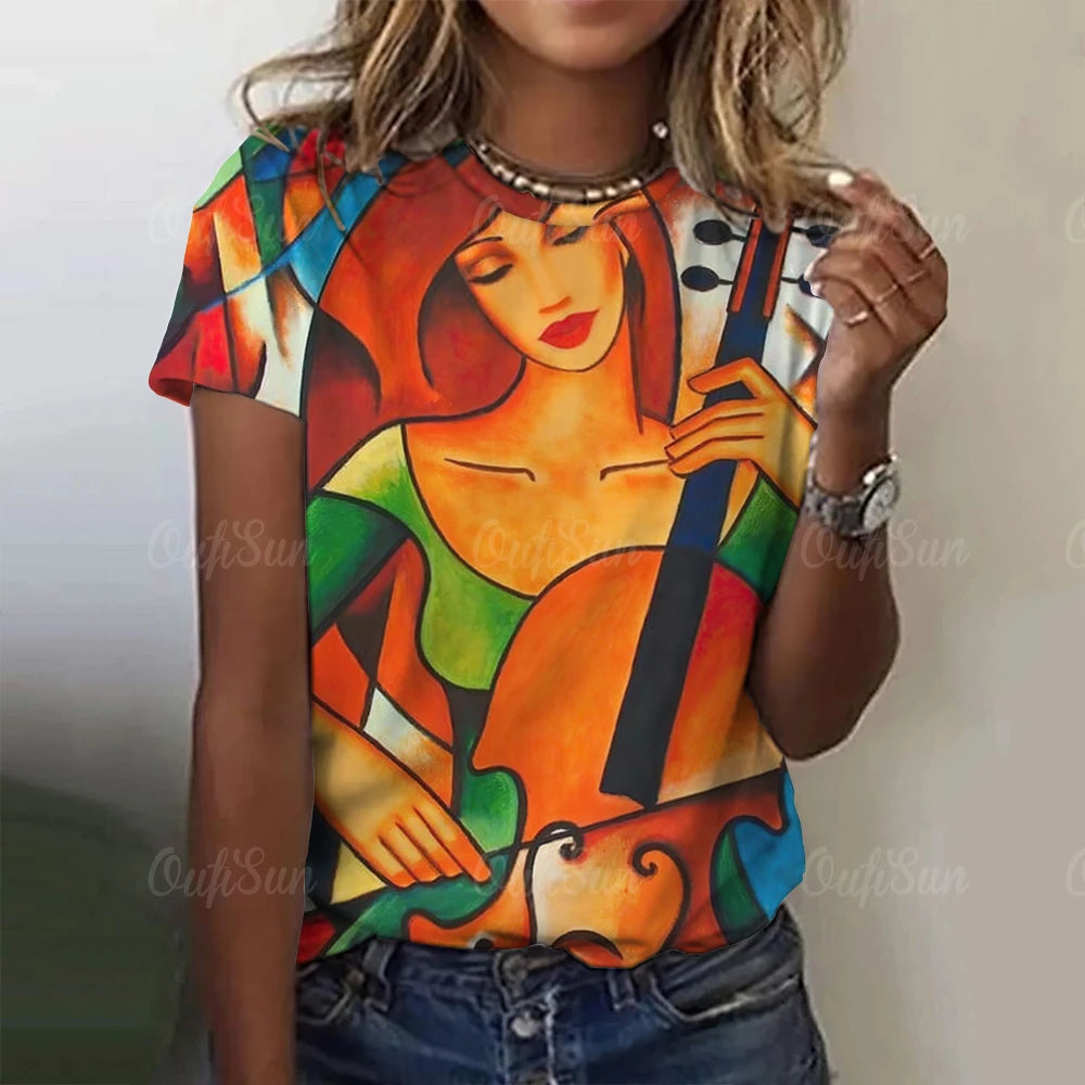 Summer Top Women T-Shirts Short Sleeved Art Cartoon T Shirts Summer Fashion Women'S T-Shirts Oversized Y2k Female Clothing