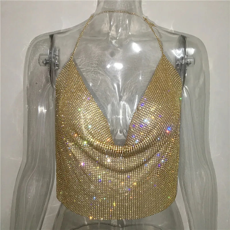 Women's Rhinestone Rhinestone Vest Sexy Party Nightclub Spicy Girls' Rhinestone Top Strap