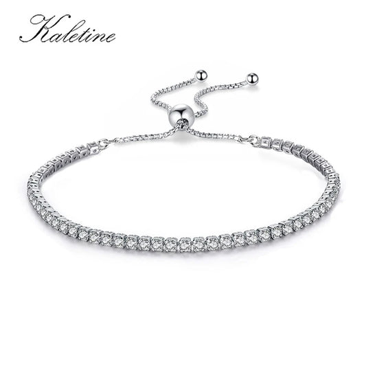 KALETINE Charm Bracelets For Women Real 925 Sterling Silver Bracelet Pink CZ Original Tennis Beads Link Men Jewelry Adjust Chain