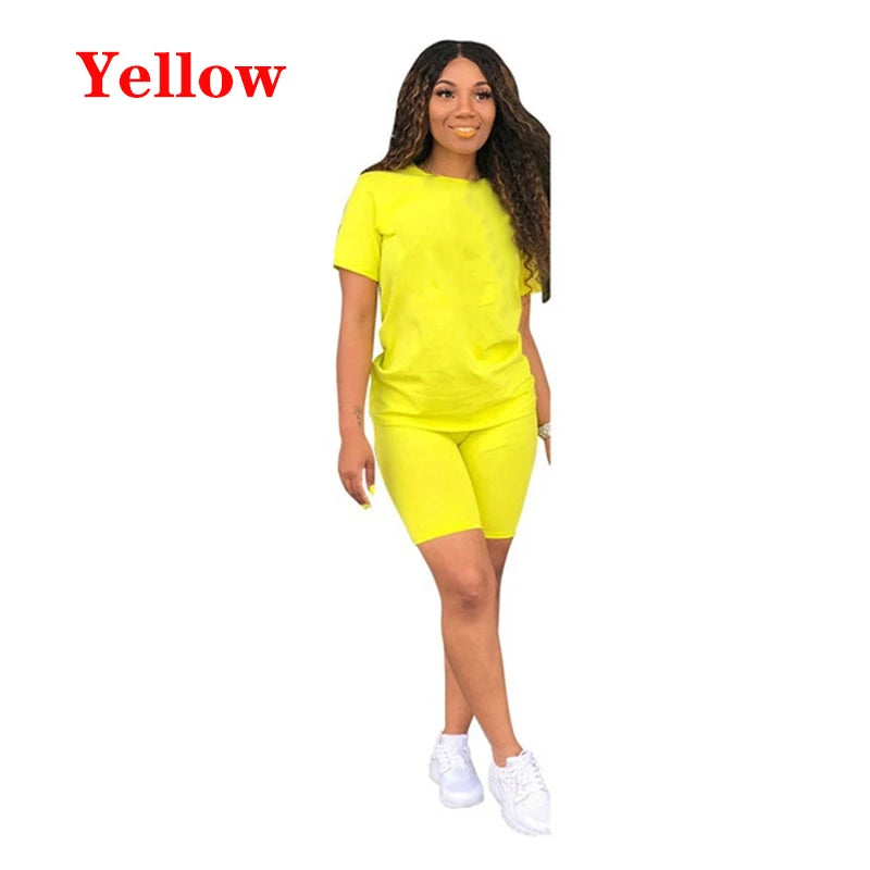 2023 new Women Two Piece Short Set Ladies Short-Sleeved Romper Summer Outfits Casual Sportswear Biker Shorts