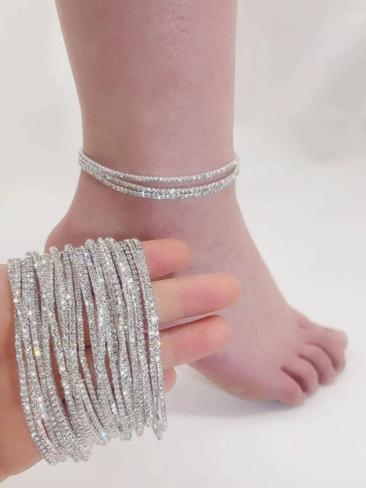 1pc Women Sexy Clear Shining Crystal Rhinestone Gold/Silver Color Anklet Chain Ankle Bracelets Foot Wedding Jewelry