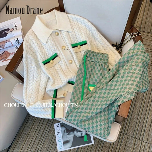 Namou Drane Knitted Suit 2022 New Autumn Women's High Quality Casual Fashion Wide-leg Pants Two-piece Set