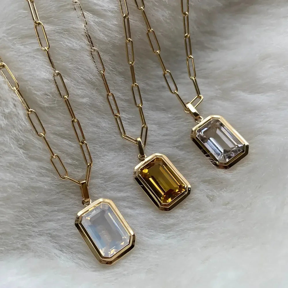 Retro Hip-hop Multicolour Geometric Square Crystal Pendant Necklace Cuba Chain for Women Girls Vintage Wedding Jewelry Wholesale